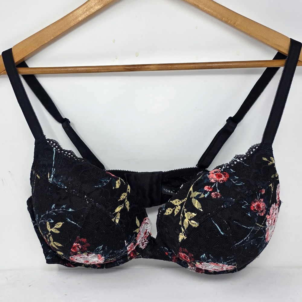 Torrid Curve Black Floral Lace Underwire Push Up Bra 40DD